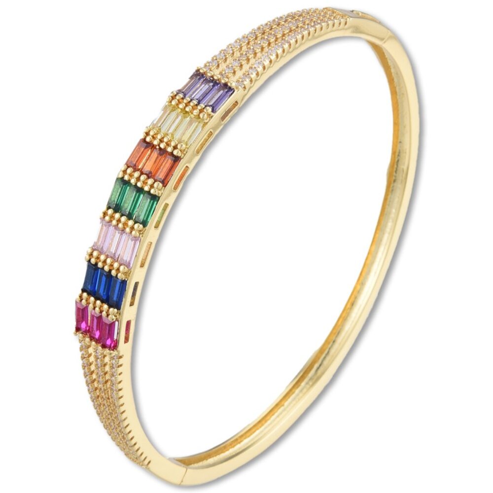 Baguette Cut CZ W Pave details, Bangle Bracelet W hinge side Clasp